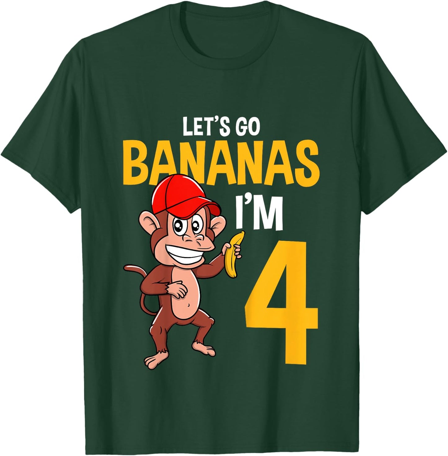 Kids Lets Go Bananas 4th Birthday Monkey 4 Year Old Boy Girl T-Shirt - T-Shirt | Forest