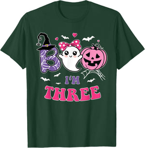 Groovy Halloween Ghost Boo I'm Three Year 3rd Birthday Girl T-Shirt - T-Shirt | Forest