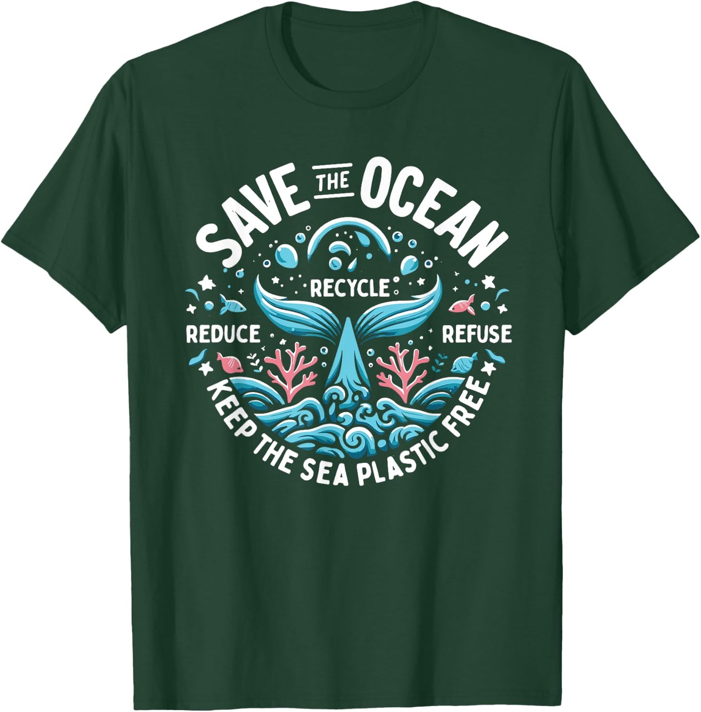 Save The Ocean Keep The Sea Conservation Plastic Free , Black, S T-Shirt - T-Shirt | Forest