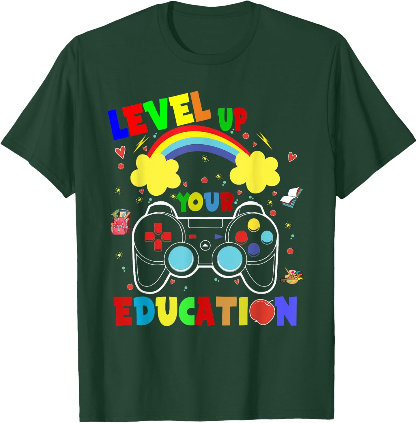 Level Up Your Education Gaming Inspired Teacher Gamers Women Kids T-Shirt - T-Shirt | Forest