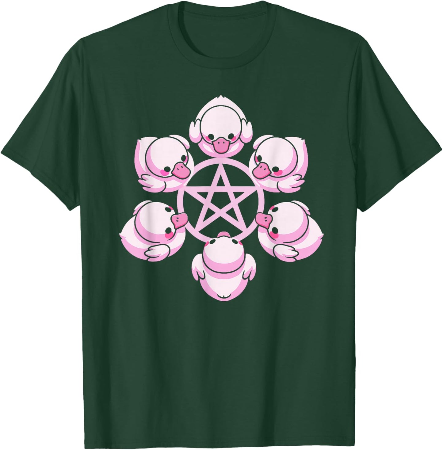 Pink Ducks Pentacle Pentagram Pastel Goth Alt Dark Humor , Small, Black T-Shirt - T-Shirt | Forest