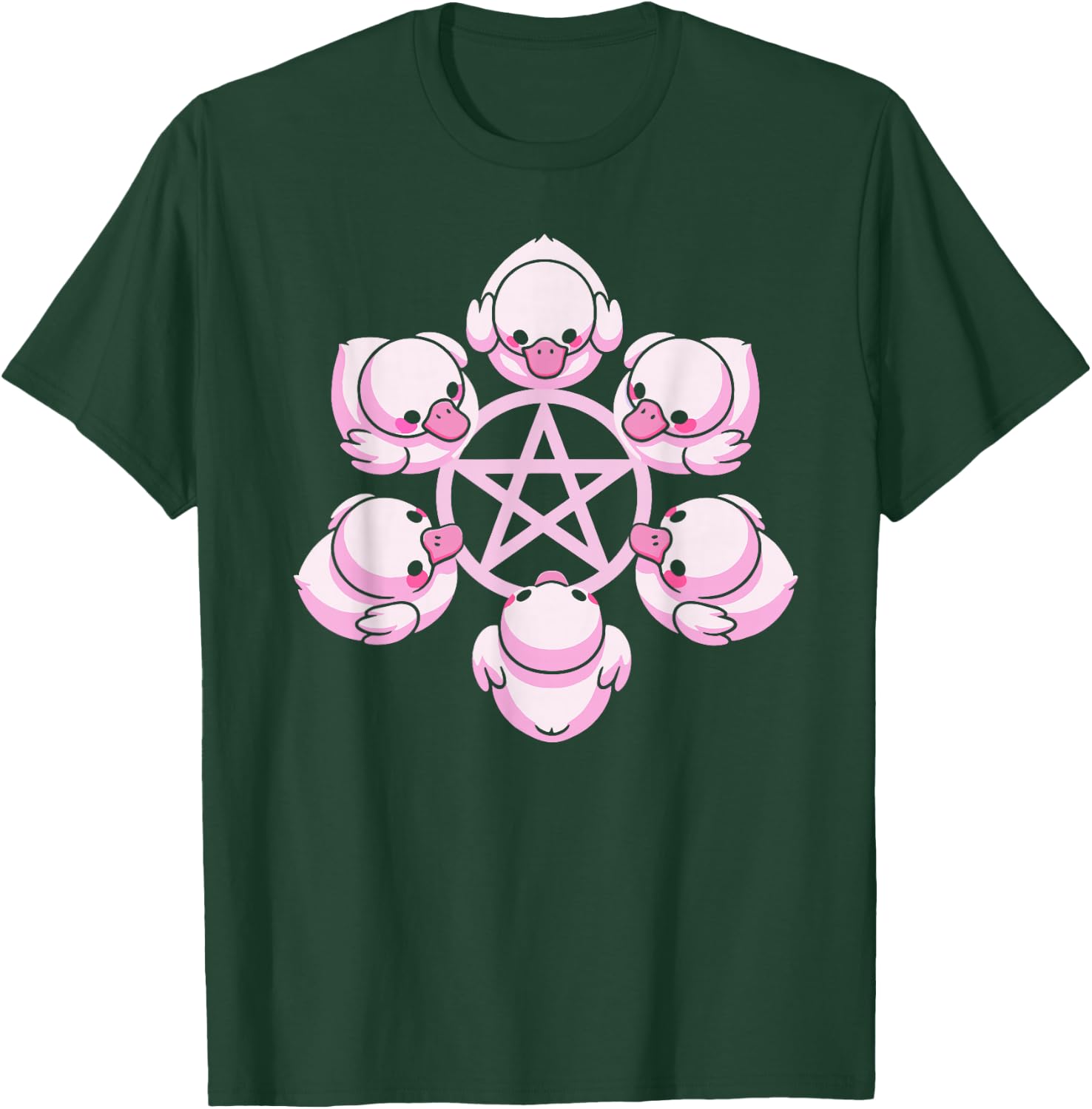 Pink Ducks Pentacle Pentagram Pastel Goth Alt Dark Humor , Small, Black T-Shirt - T-Shirt | Forest