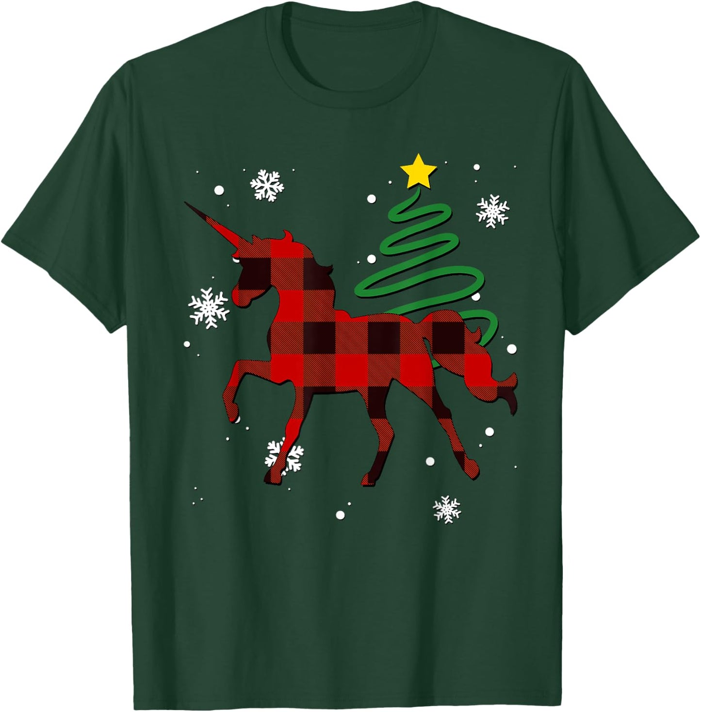 Red Plaid Unicorn Buffalo Magical Family Pyjama Christmas T-Shirt - T-Shirt | Forest
