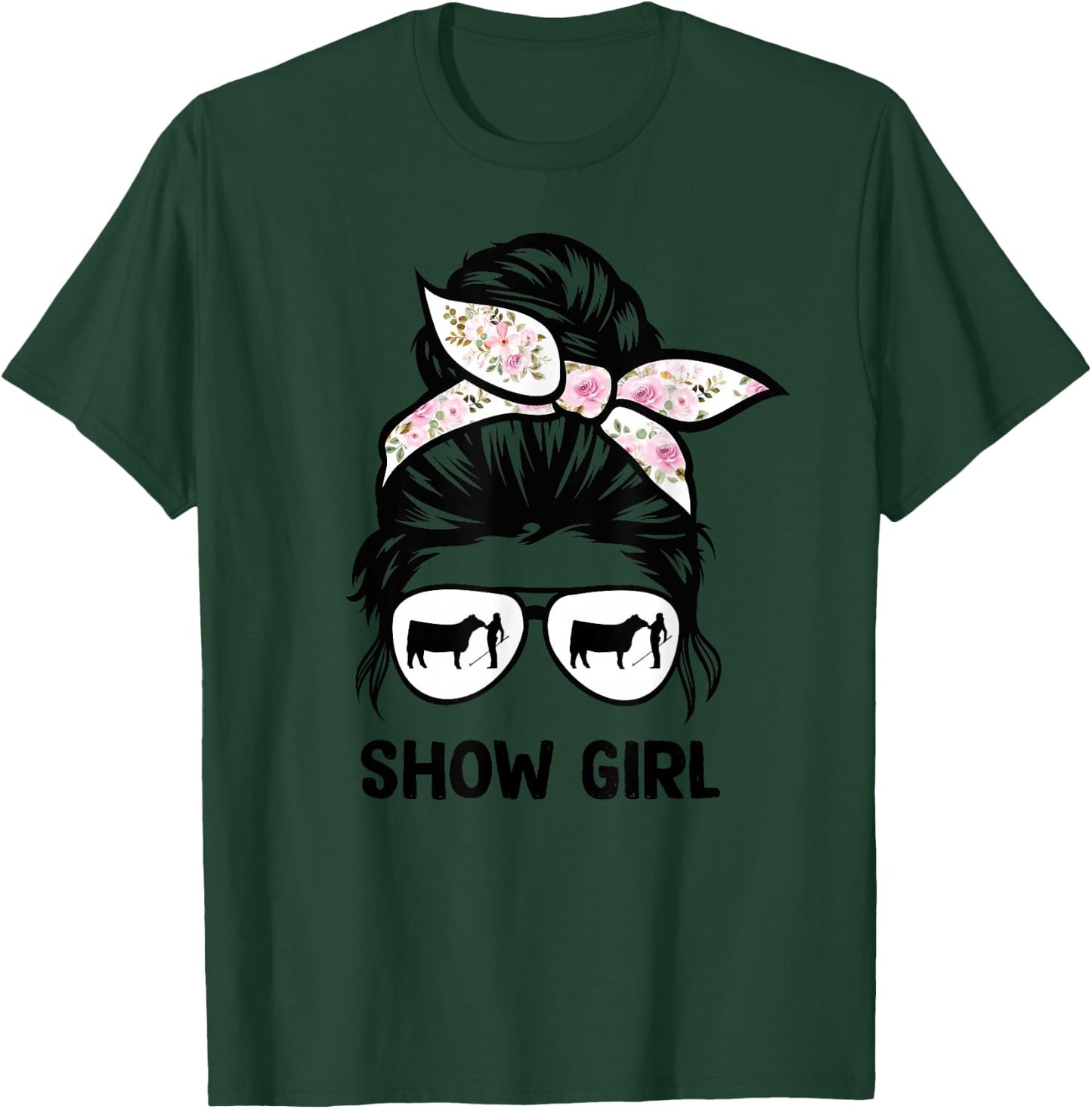 Cattle Show Girl Messy Bun Hair Cow Show Girl T-Shirt - T-Shirt | Forest