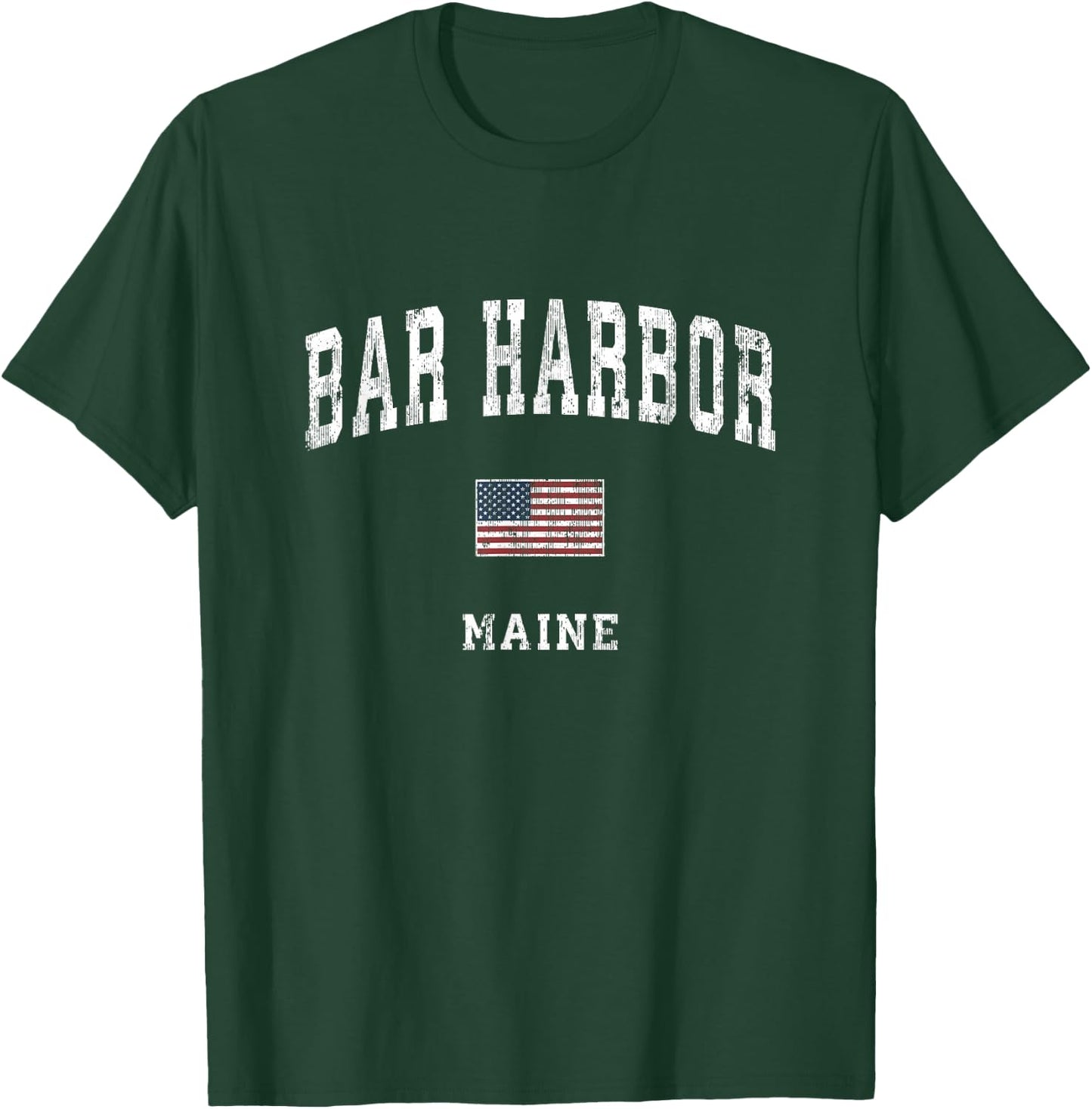 Bar Harbor Maine ME Vintage American Flag Sports Design T-Shirt - T-Shirt | Forest