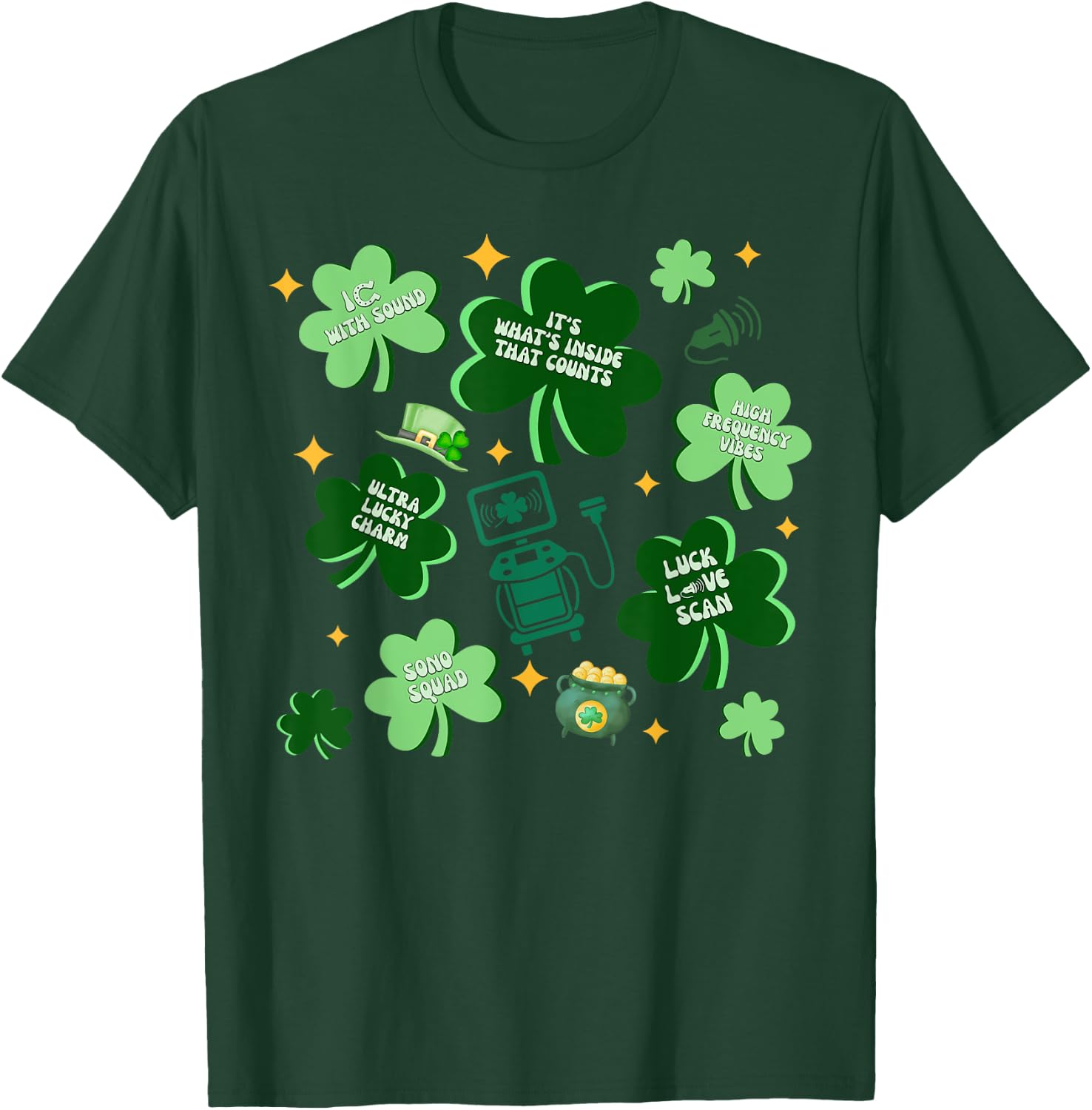 Sonographer Ultrasound Tech Shamrock St Patricks Day T-Shirt - T-Shirt | Forest