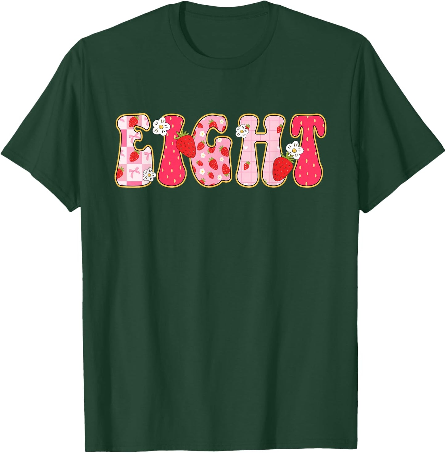 8th Strawberry Themed Birthday Eight Year Old Strawberries T-Shirt - T-Shirt | Forest