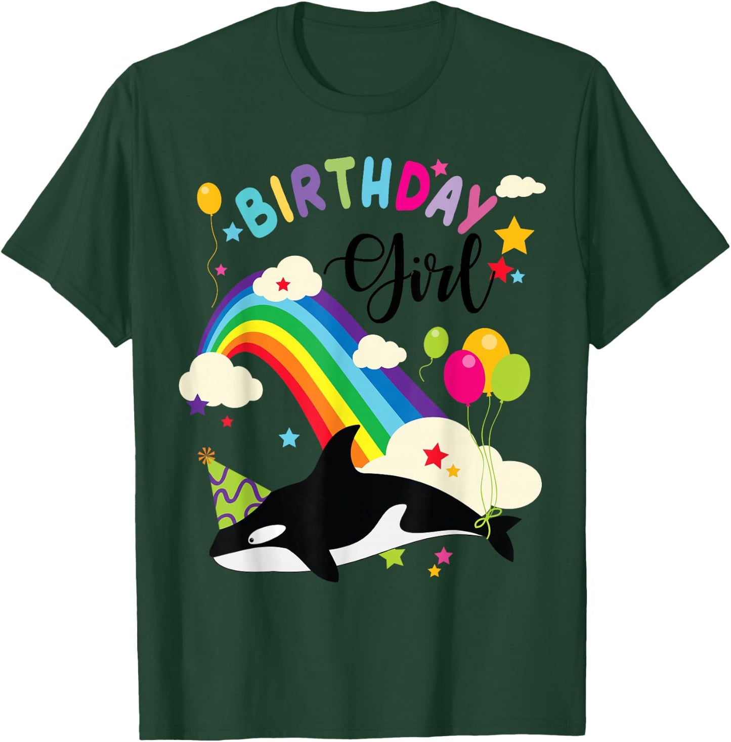 Cute Birthday Girl Orca Lovers & Killer Whale Lovers Rainbow T-Shirt - T-Shirt | Forest