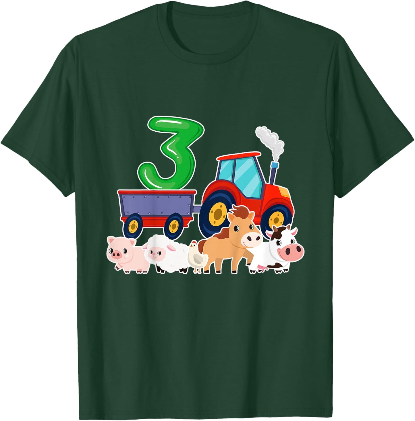 3rd Birthday Tractor 3 Years Old Farm Animals Birthday Gift T-Shirt - T-Shirt | Forest
