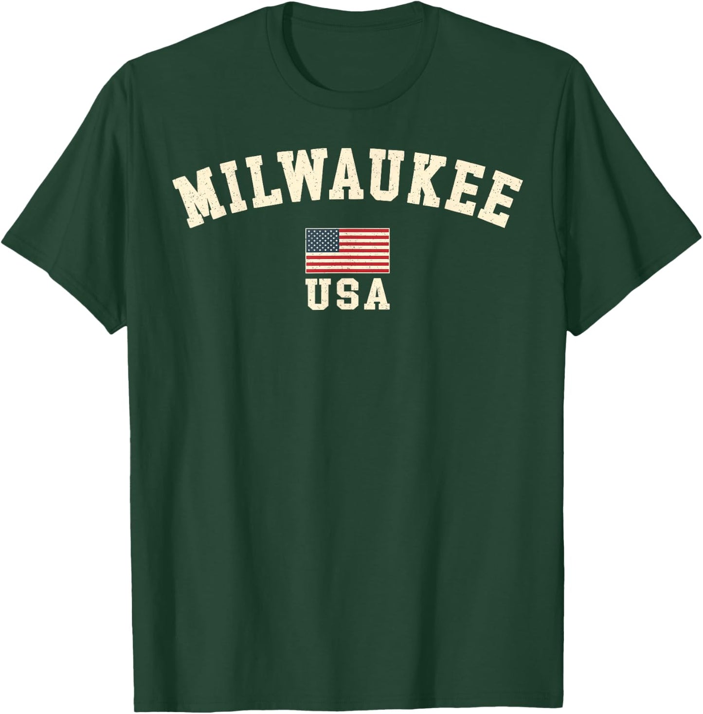 Vintage American Flag Milwaukee Wisconsin Souvenir Retro T-Shirt - T-Shirt | Forest