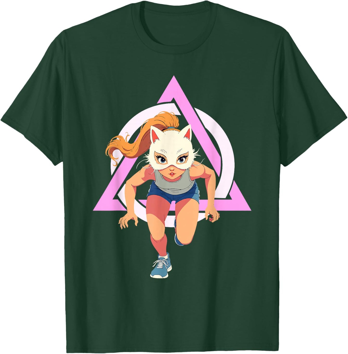 Quadrobics Girl Therian Jump Cat Mask , Black, S T-Shirt - T-Shirt | Forest