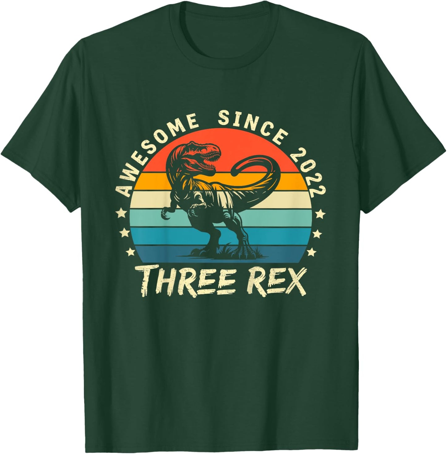 Kids Kids Three Rex 3rd Birthday Boy Third Dinosaur 3 Year Old T-Shirt - T-Shirt | Forest