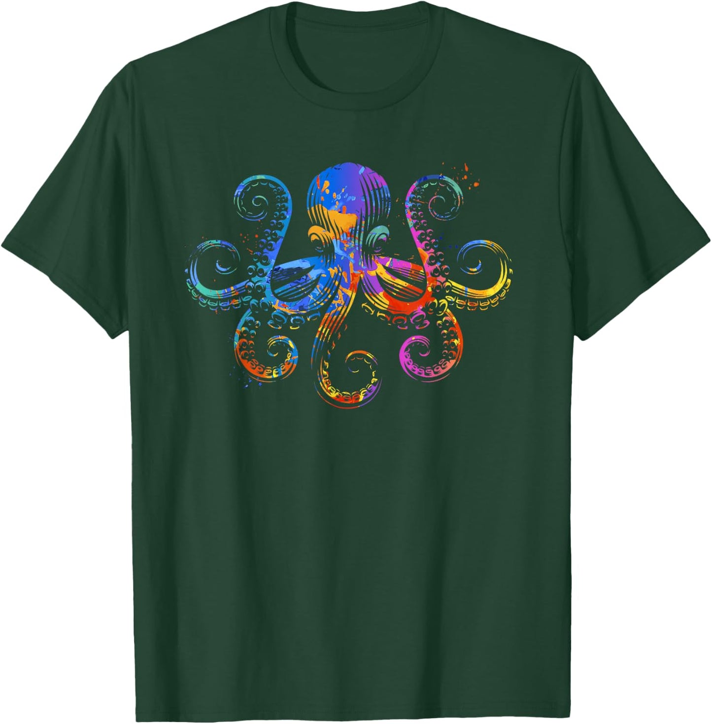 Octopus Graphic - Colorful Ocean Octopus Design T-Shirt - T-Shirt | Forest