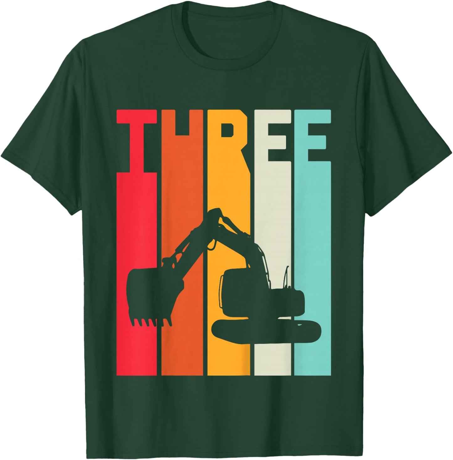 Kids 3rd Birthday Boy 3 Year Old Construction Truck Excavator T-Shirt - T-Shirt | Forest