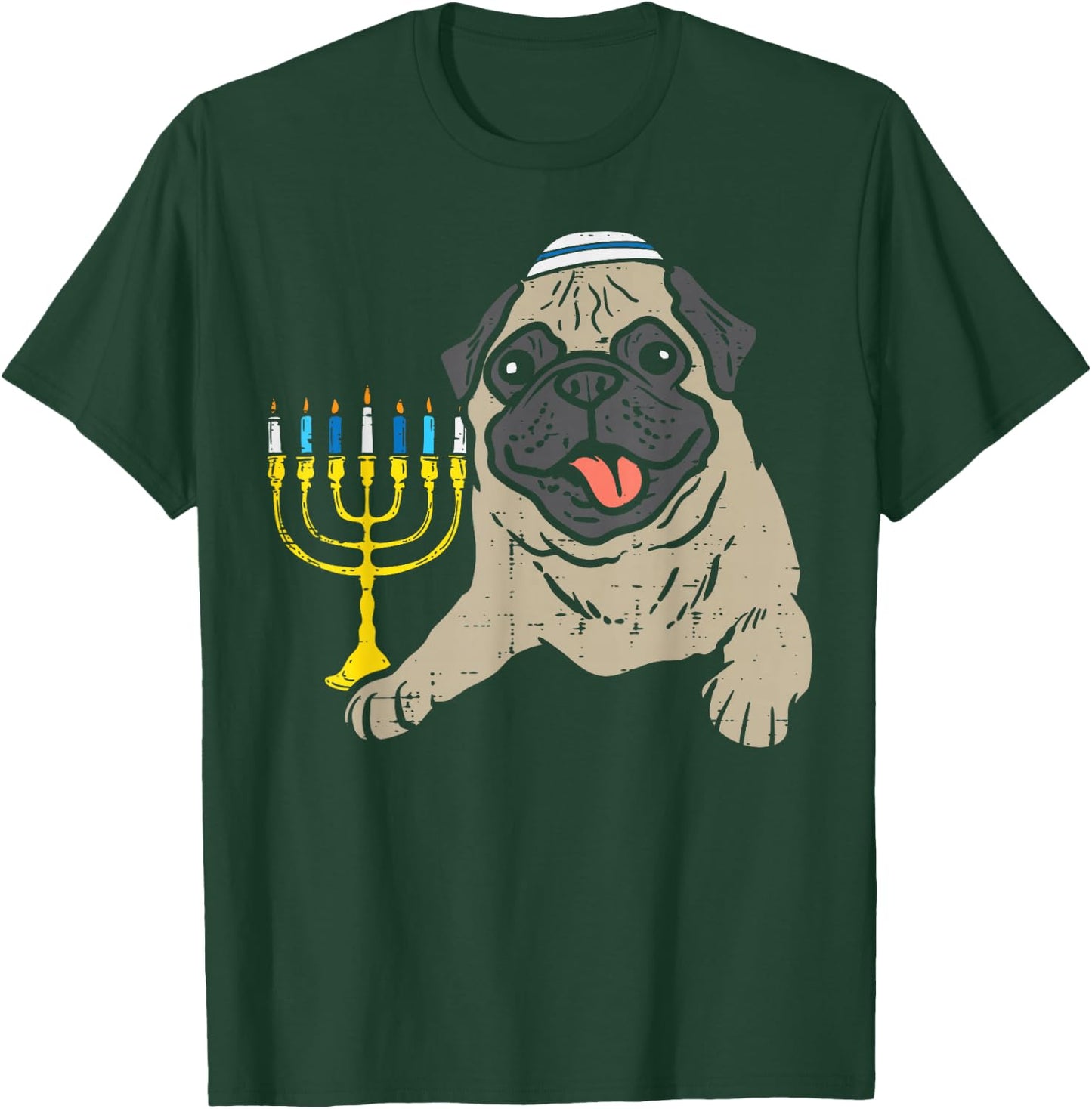 Jewish Pug Dog Menorah Hanukkah Pajamas Chanukah PJs T-Shirt - T-Shirt | Forest
