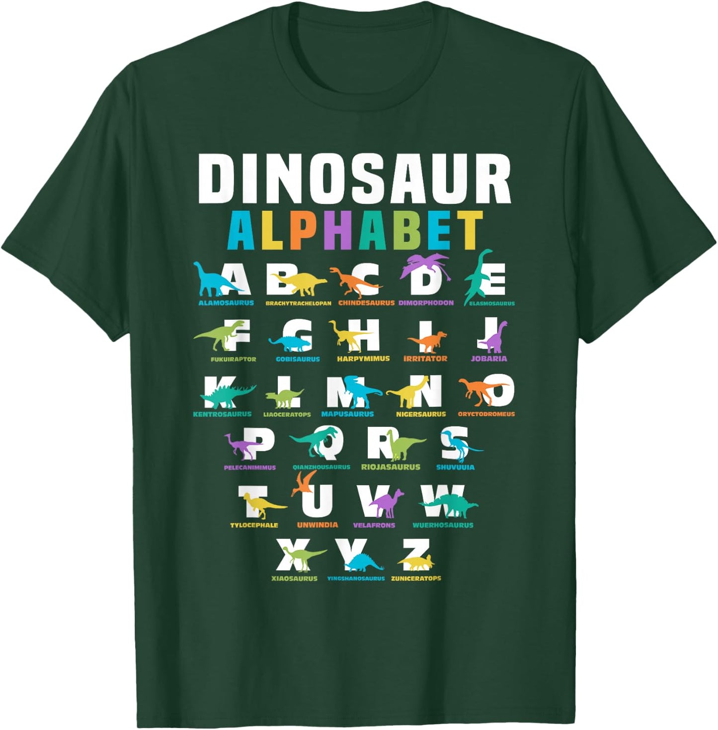 Types Of Dinosaurs Alphabet ABC Dino Identification T-Shirt - T-Shirt | Forest