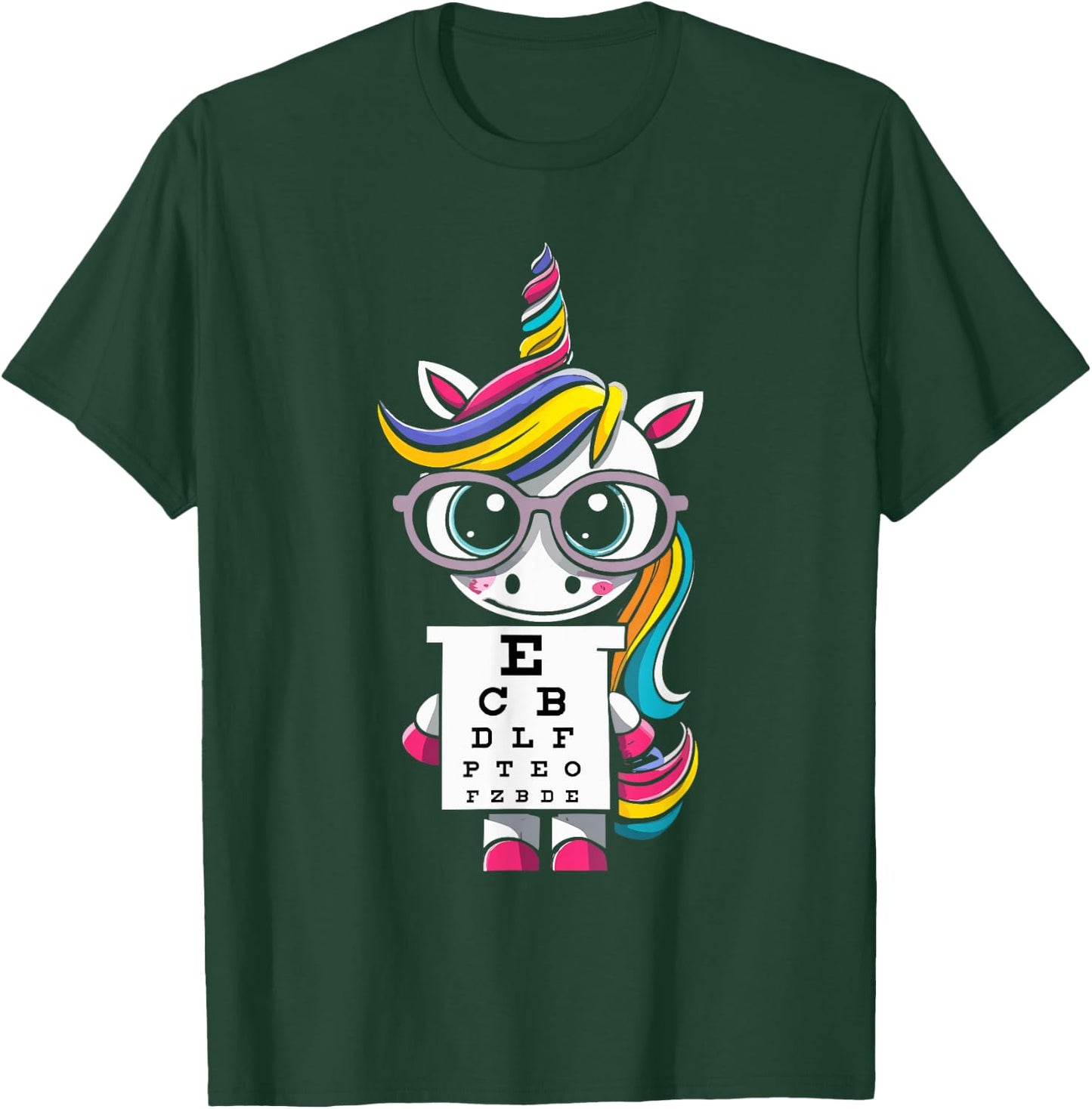 Funny Eye Test Unicorn Chart Eye Chart Ophthalmologist T-Shirt - T-Shirt | Forest