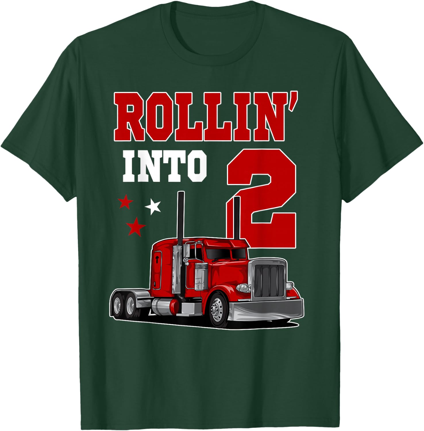 Rollin' Into 2nd Bday Semi Trailer Truck Theme 2 Year Old T-Shirt - T-Shirt | Forest