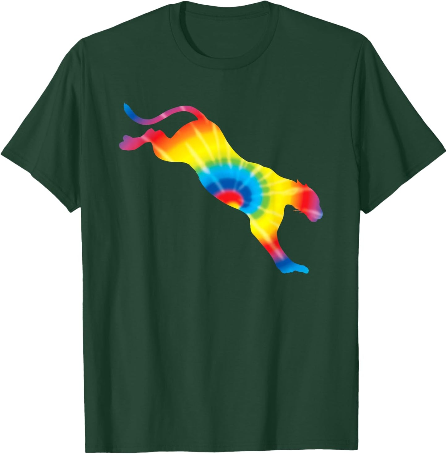 Tie Dye Cougar Rainbow Print Puma Animal Hippie Peace Gift T-Shirt - T-Shirt | Forest
