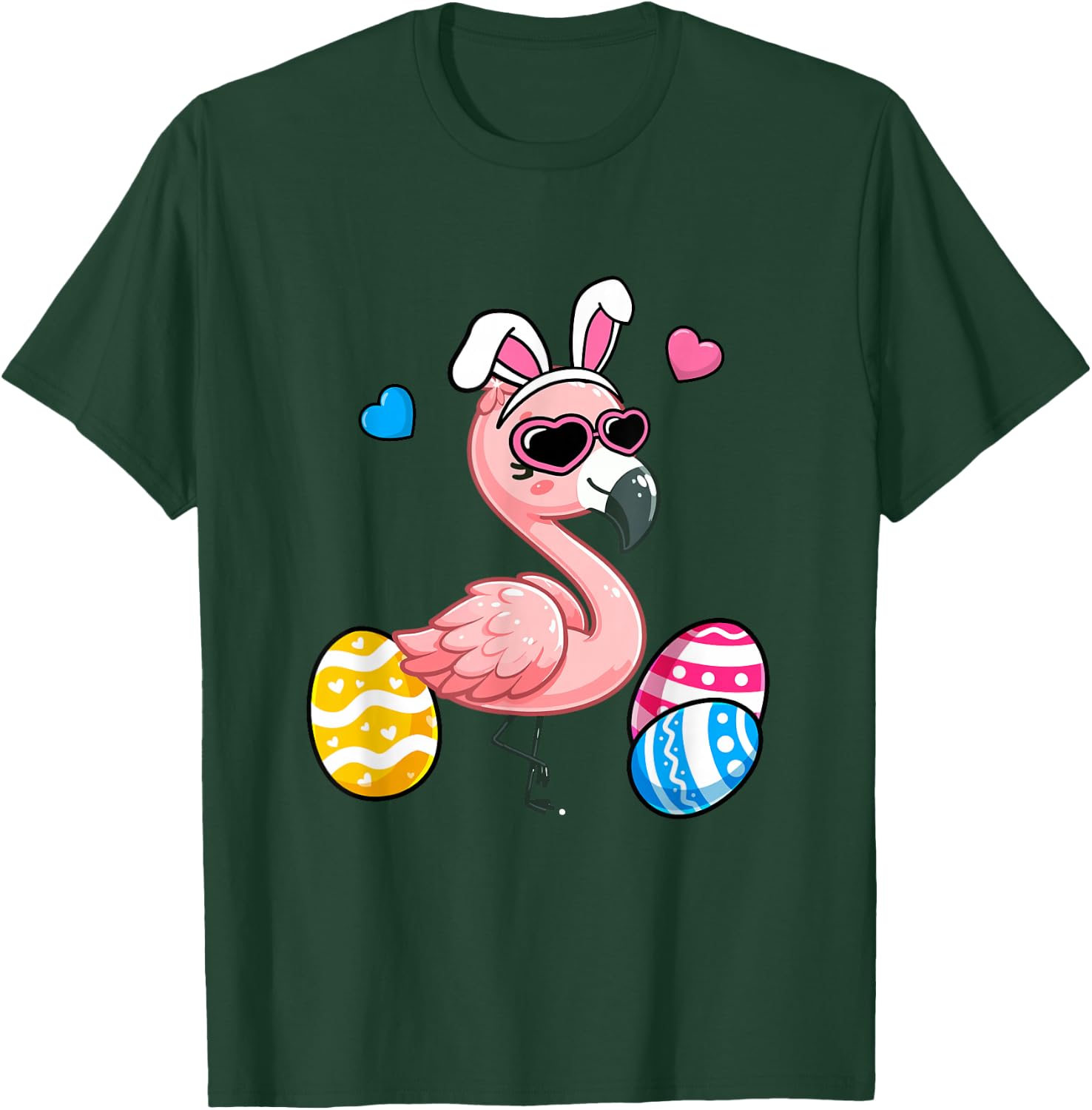 Cute Flamingo Bunny Ears Easter Day Boy Girl Kids T-Shirt - T-Shirt | Forest