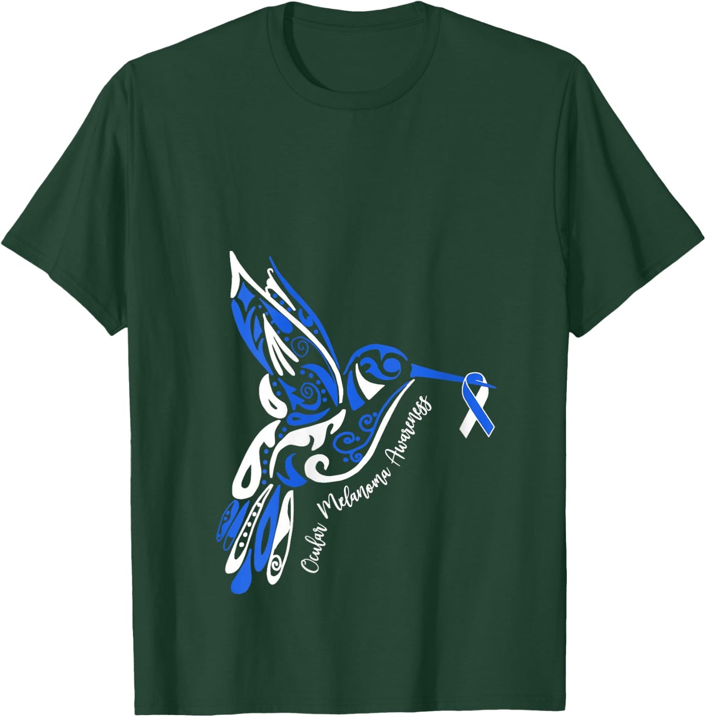 Ocular Melanoma Awareness Eye Cancer Hummingbird Ribbon V-Neck T-Shirt - T-Shirt | Forest