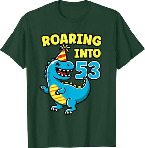 Roaring into 53 Dino 53rd Birthday Party 53 Years Funny T-Shirt - T-Shirt | Forest