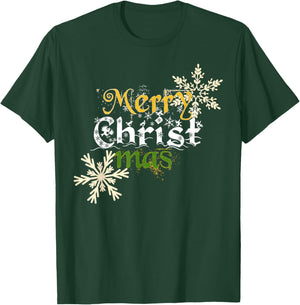 Christian Holiday Merry Christ Mas Snowflakes Christmas T-Shirt - T-Shirt | Forest