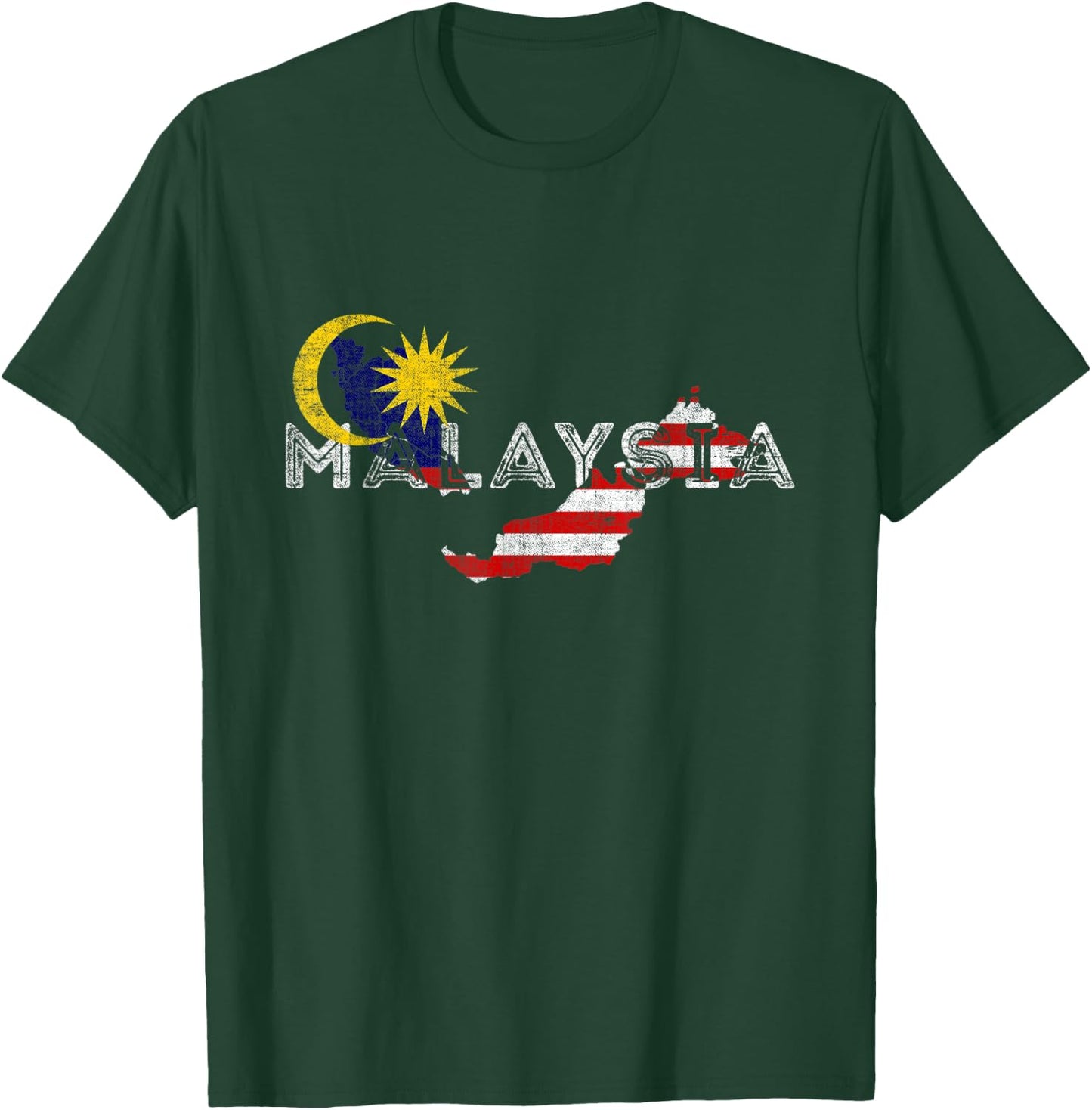 Malaysian Map and Flag - Distressed Malaysia Souvenir T-Shirt - T-Shirt | Forest