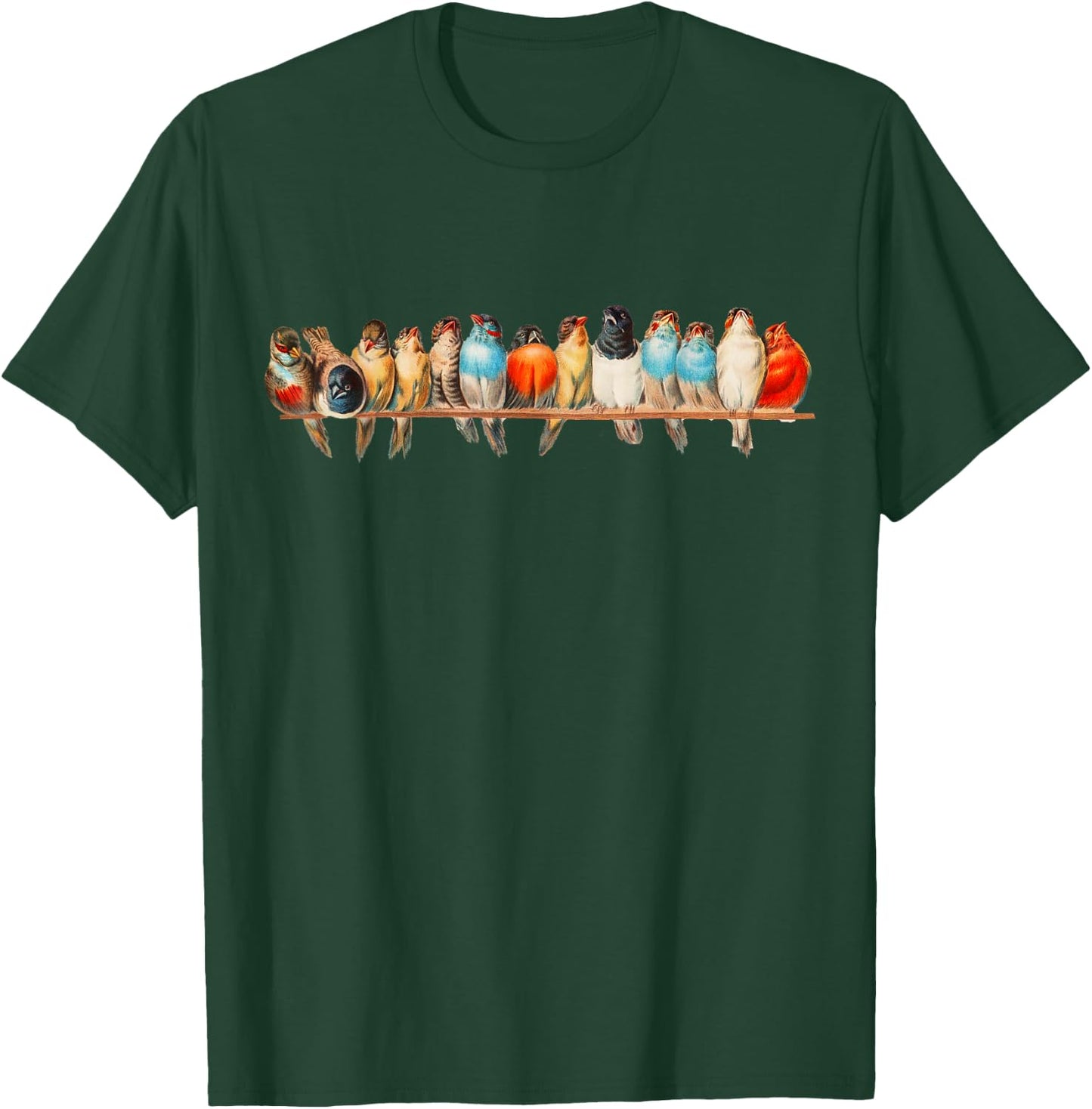 Cute Birds on a Wire Vintage Illustration T-Shirt - T-Shirt | Forest