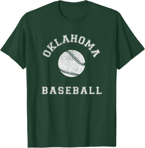 Oklahoma Baseball Distressed Retro Classic T-Shirt - T-Shirt | Forest