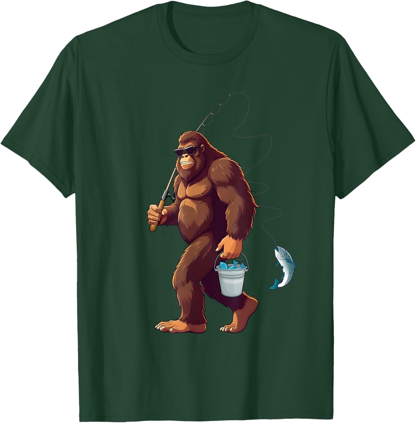 Bigfoot Fishing Funny Retro Sasquatch Fisherman Dad Men Kids T-Shirt - T-Shirt | Forest