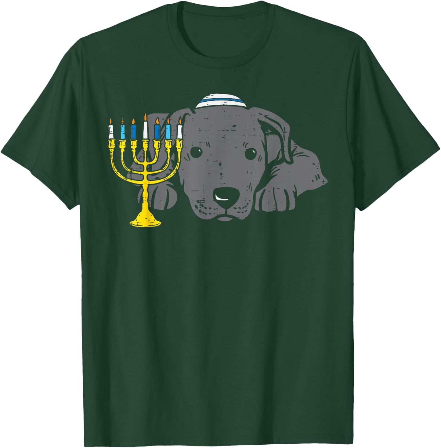 Jewish Pitbull Dog Menorah Hanukkah Pajamas Chanukah PJs T-Shirt - T-Shirt | Forest
