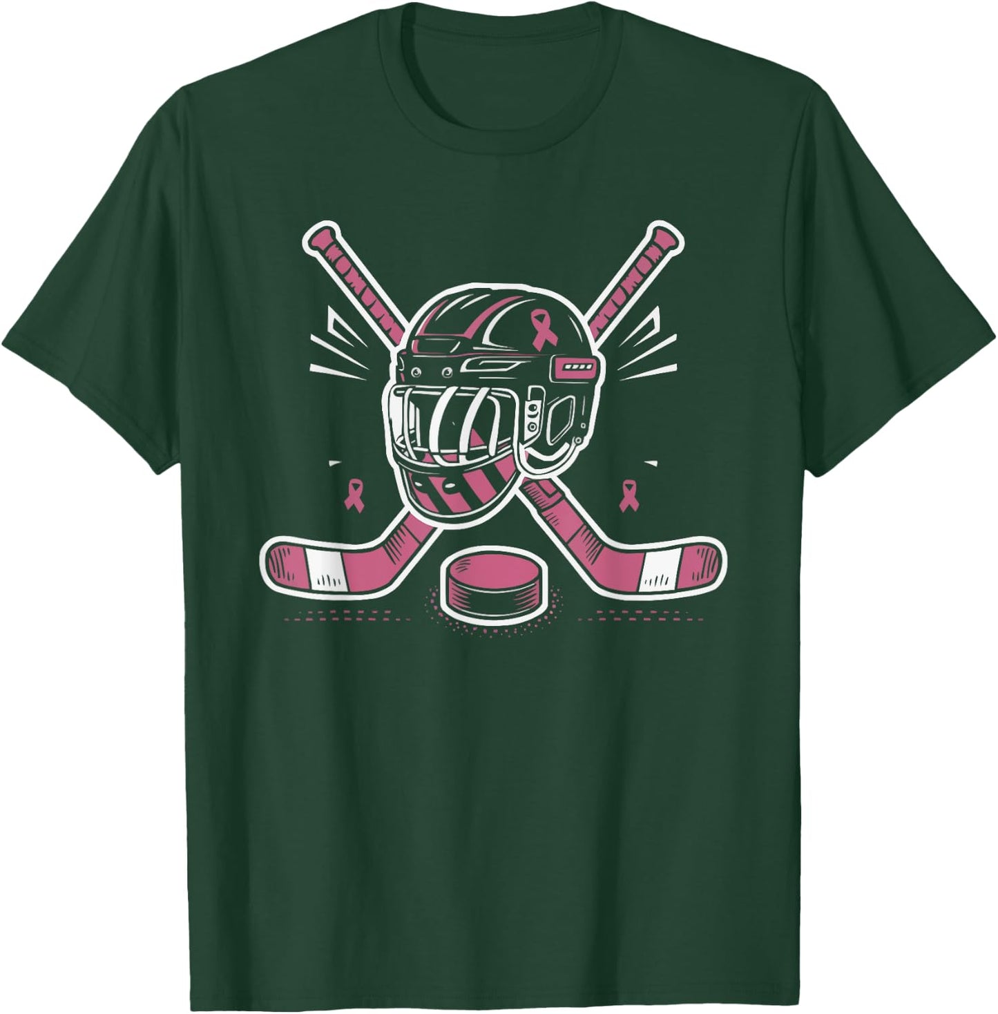 Ice Hockey Breast Cancer Awareness Month Pink Ribbon T-Shirt - T-Shirt | Forest