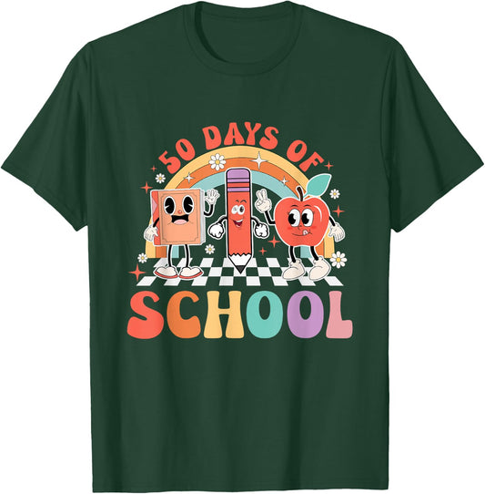 Retro 50 Days Of School Happy 50th Day Of School T-Shirt - T-Shirt | Forest