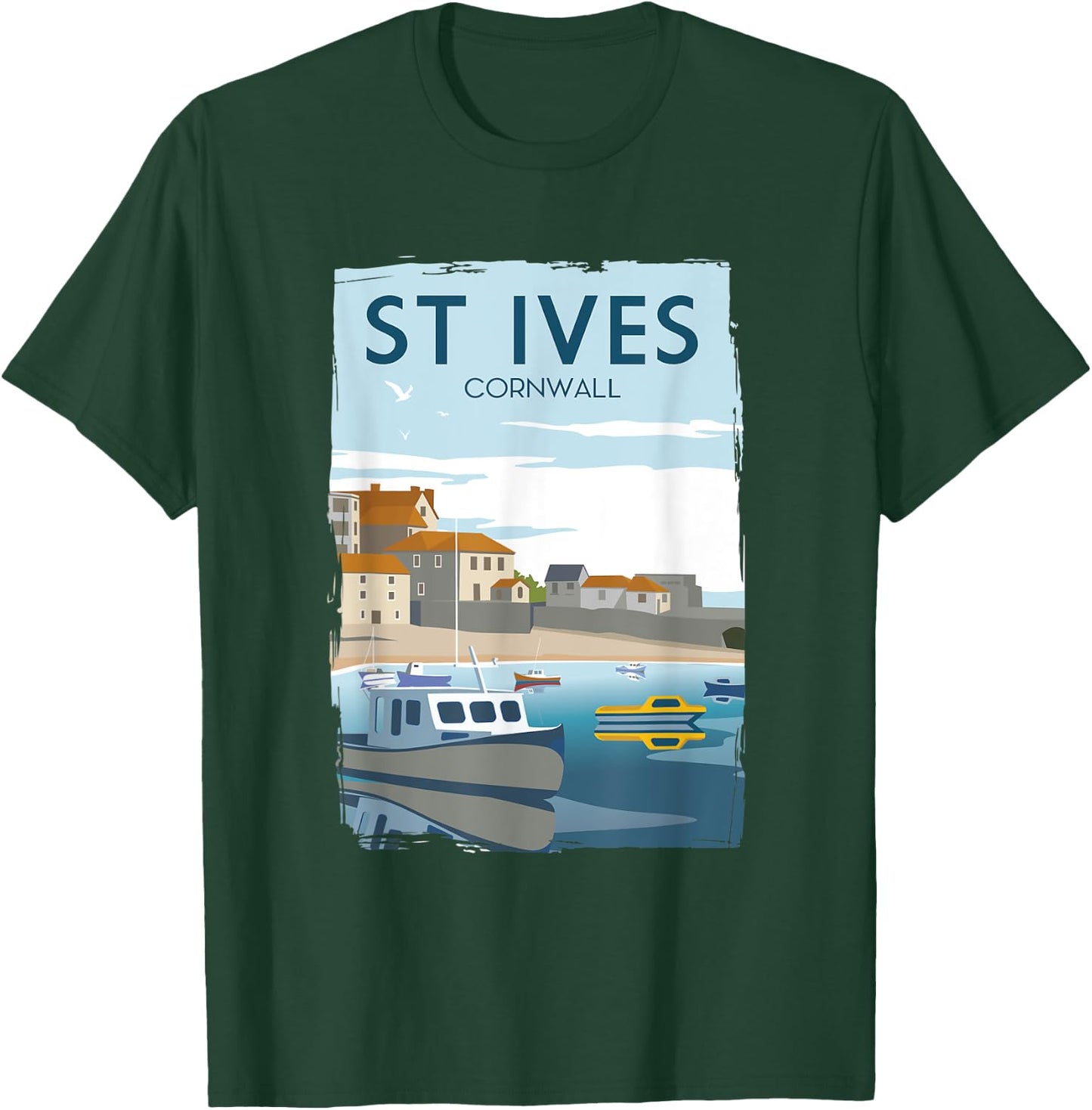 Funny Retro England ST Ives Cornwall Travel Poster Gift T-Shirt - T-Shirt | Forest