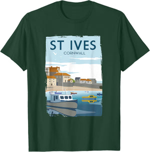Funny Retro England ST Ives Cornwall Travel Poster Gift T-Shirt - T-Shirt | Forest