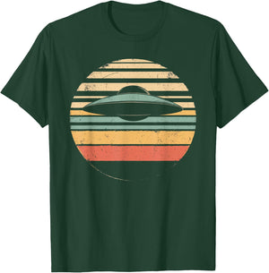 Vintage Retro Style Sunset Alien UFO Lovers Space Ship Funny T-Shirt - T-Shirt | Forest