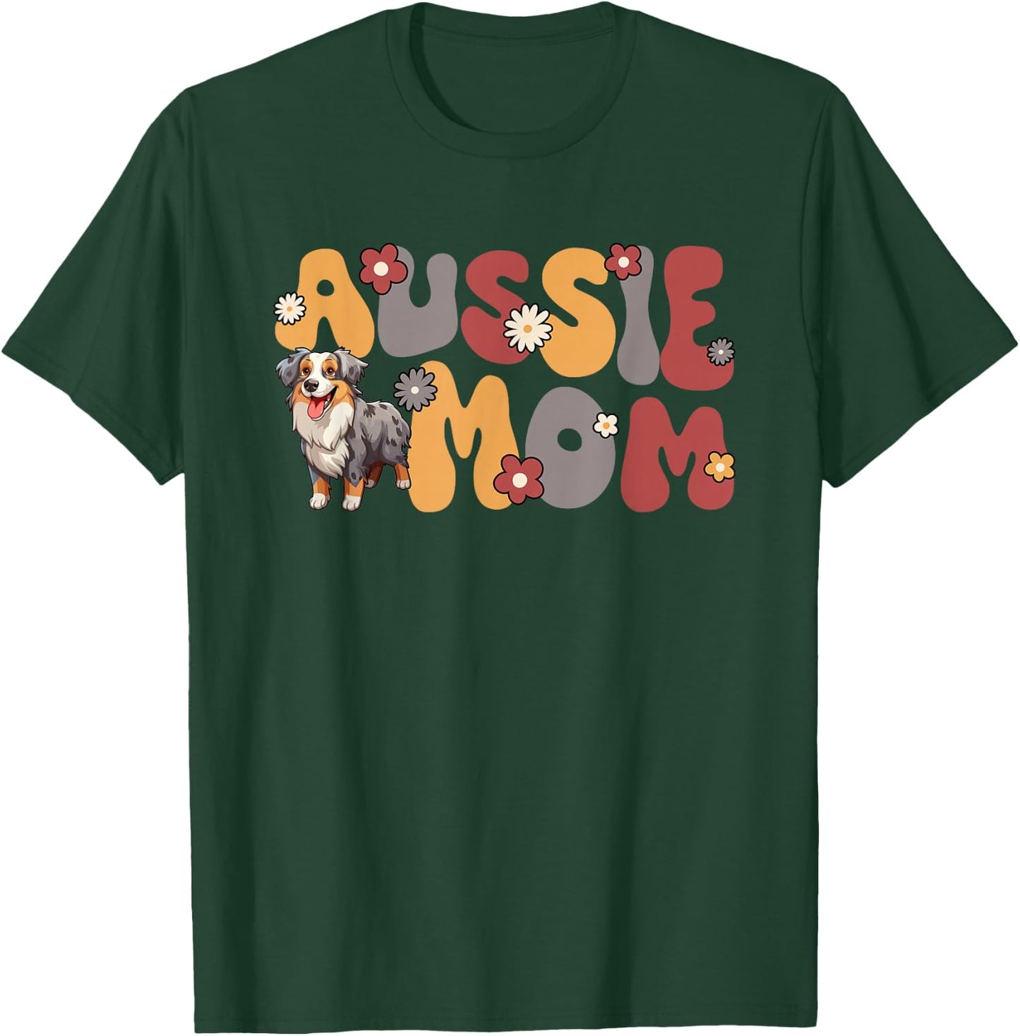 Australian Shepherd Blue Merle Groovy Aussie Mom T-Shirt - T-Shirt | Forest