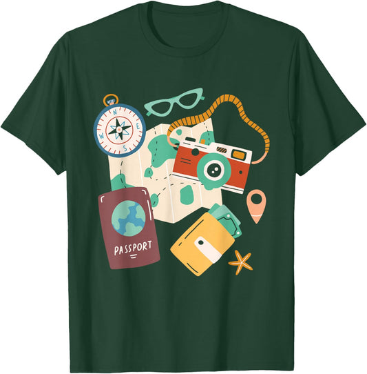 Tourist Holiday Costume Camera Passport Travel Holiday , black T-Shirt - T-Shirt | Forest