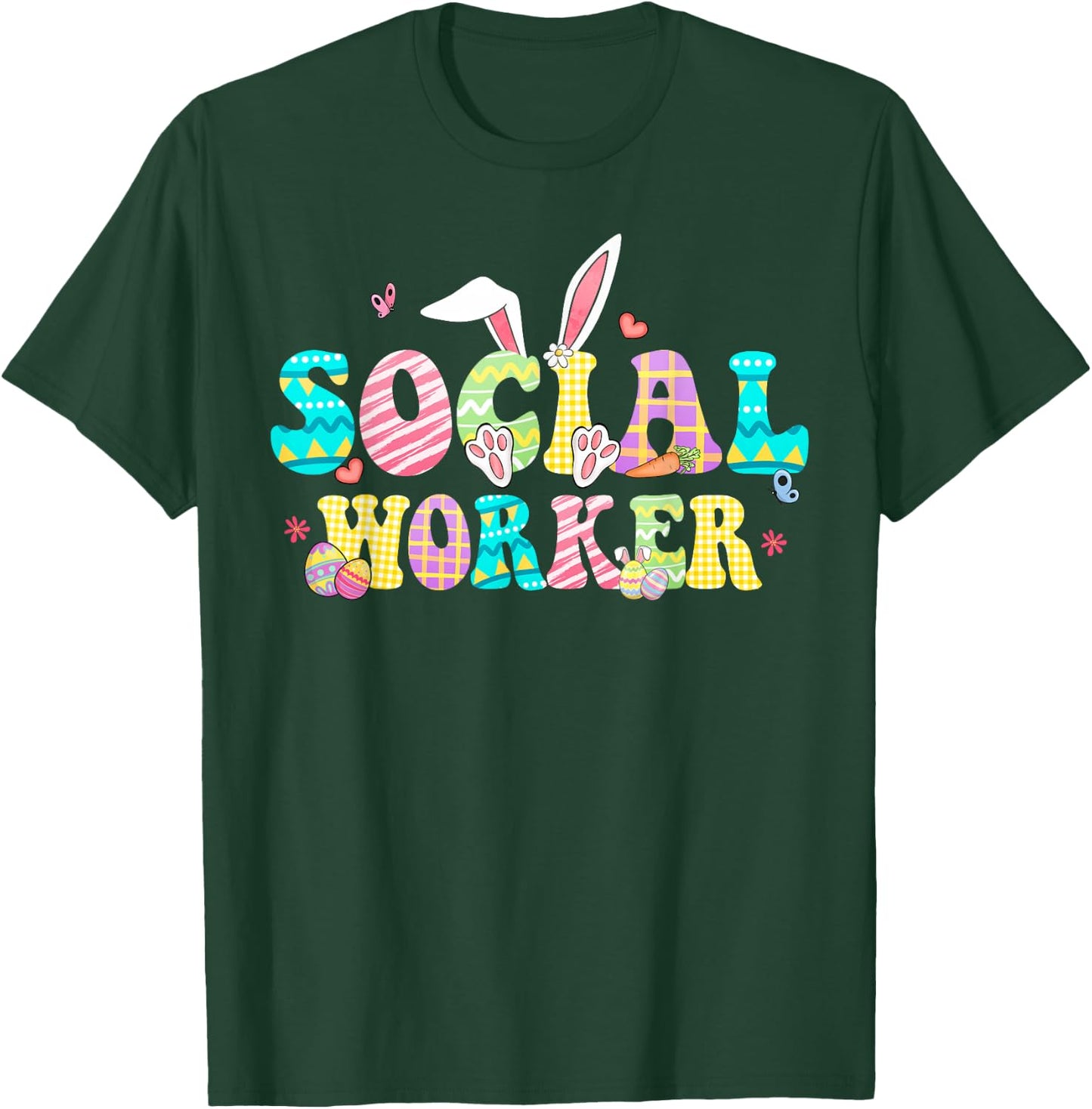 School Social Worker Happy Easter Bunny Eggs Rabbit T-Shirt - T-Shirt | Forest