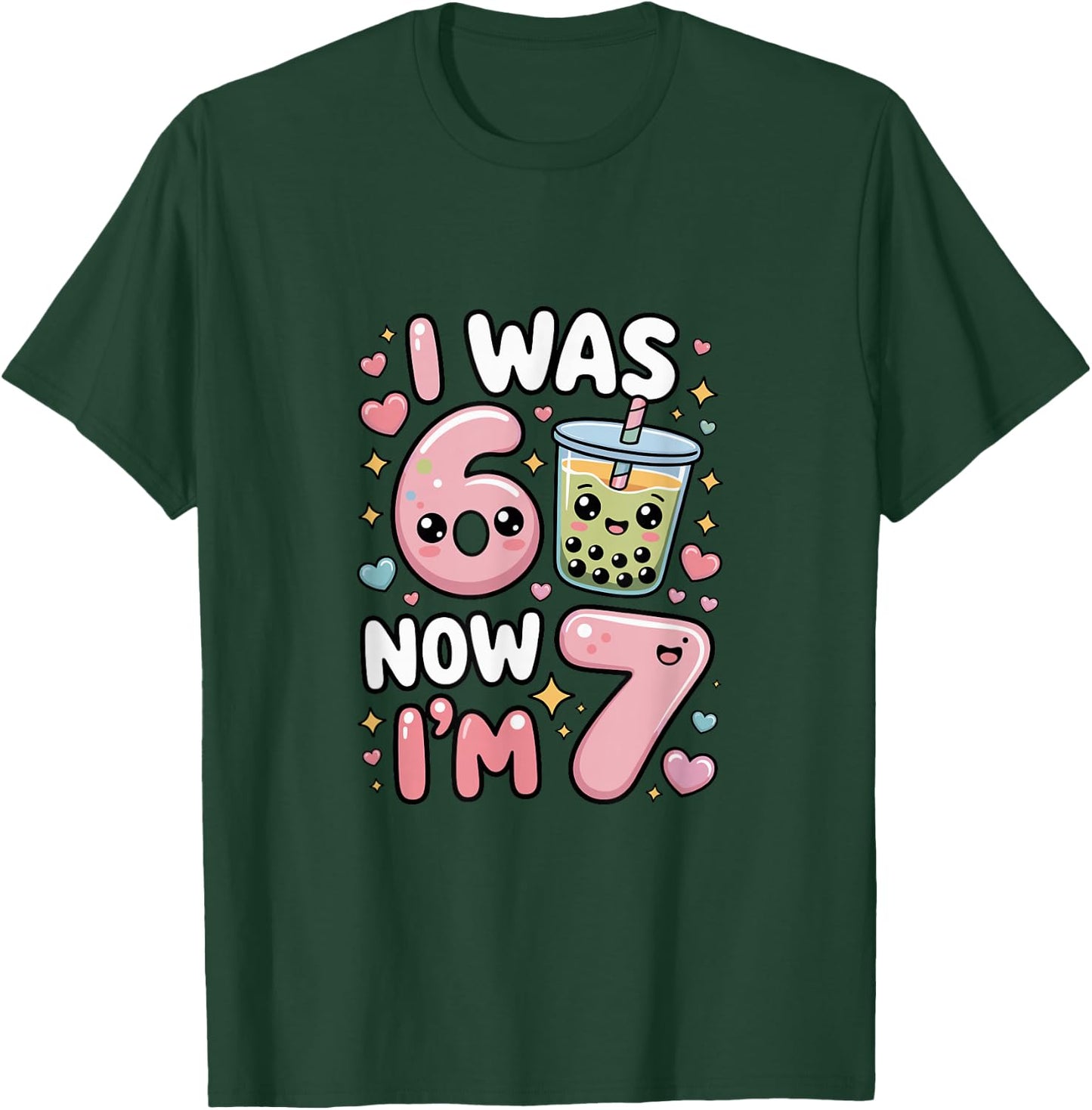 7 Year Old Birthday was 6 Now I'm 7 Kids Boba T-Shirt - T-Shirt | Forest