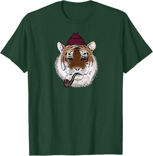 Tiger head face with a hat smoking a pipe cool big cat love T-Shirt - T-Shirt | Forest