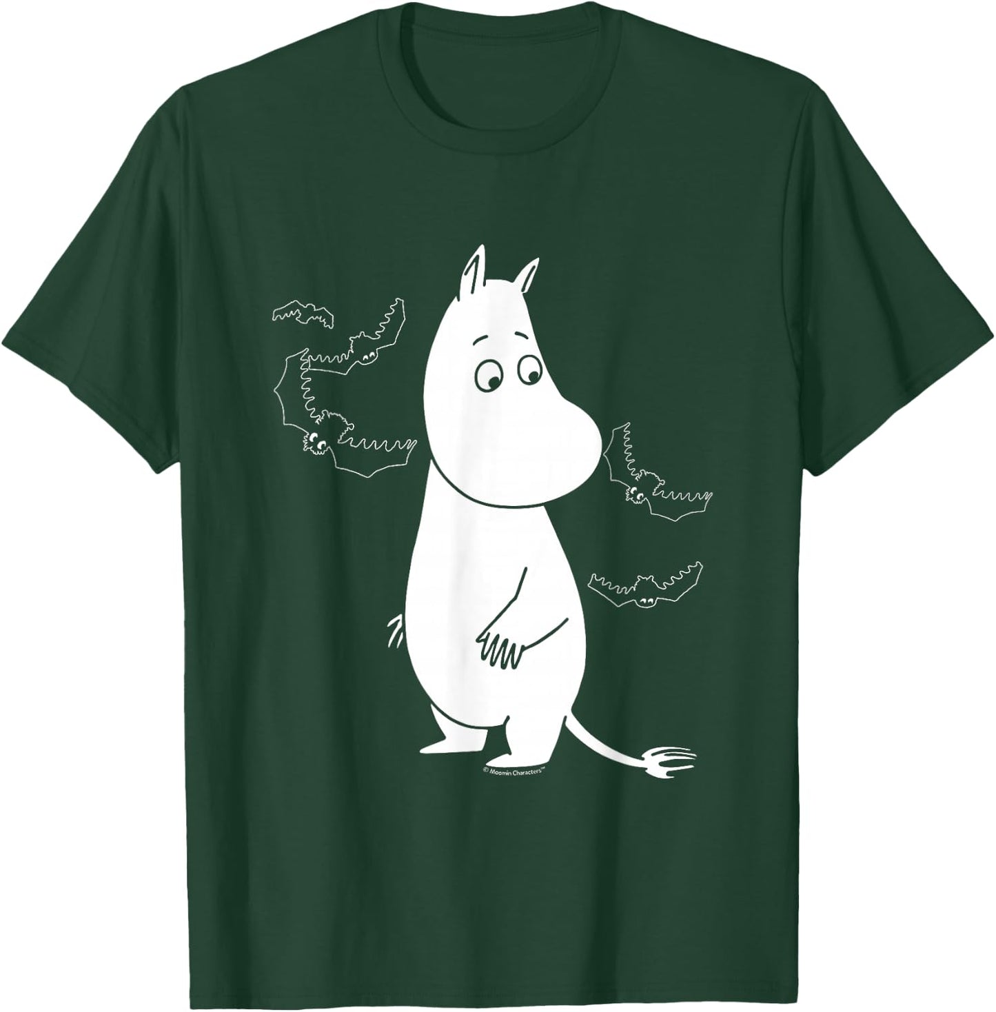 Moomin Moomintroll Surrounded by Scary Bats , Black, S T-Shirt - T-Shirt | Forest