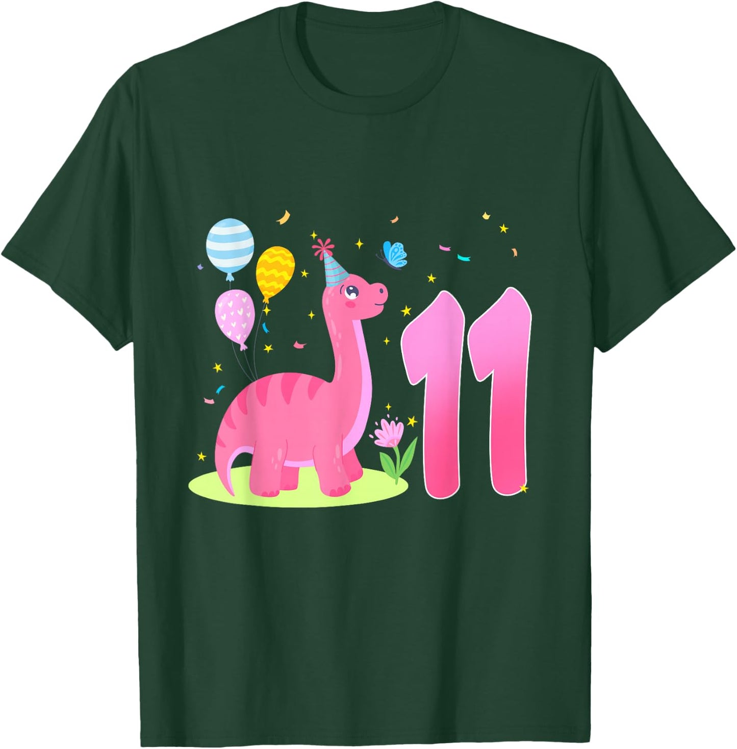 11th Birthday Girl 11 Year Old Birthday Dinosaur Party T-Shirt - T-Shirt | Forest