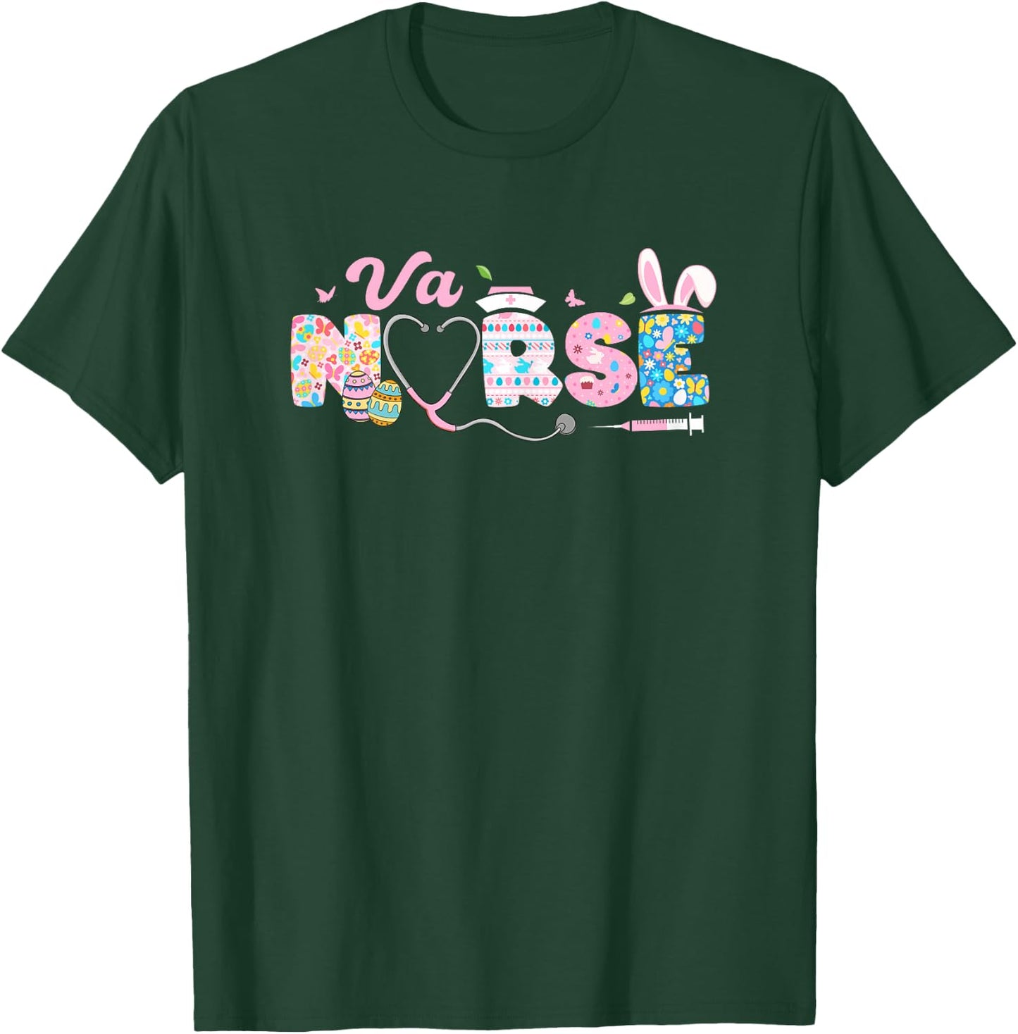 VA Nurse Easter Bunny Easter Egg Stethoscope Nurse Easter T-Shirt - T-Shirt | Forest