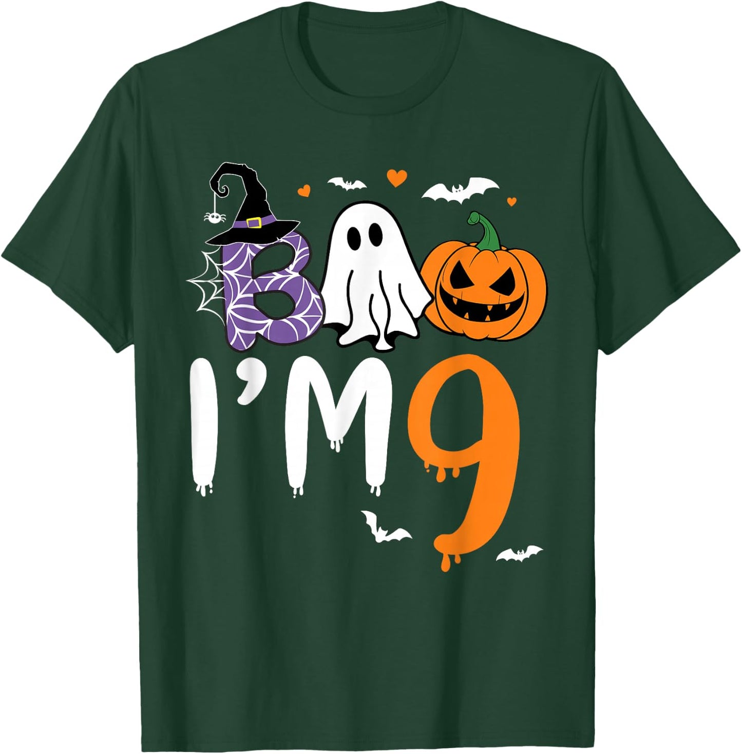 Boo I'm 9 Year Old Ghost 9th Birthday Boy Halloween Costume T-Shirt - T-Shirt | Forest