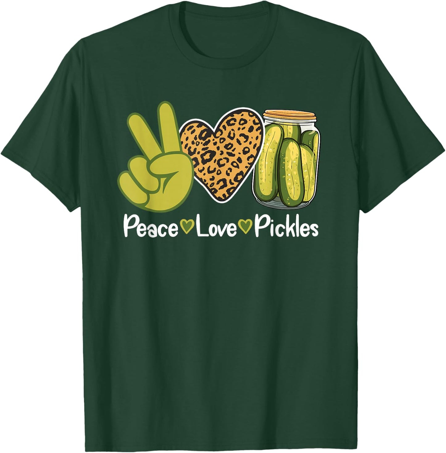Funny Pickle Lover Leopard Print Retro Peace Love Pickles T-Shirt - T-Shirt | Forest