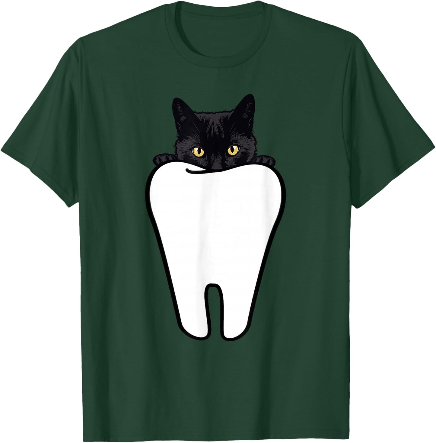 Peeking Black Cat Tooth Funny Dental Halloween Dentist Treat T-Shirt - T-Shirt | Forest