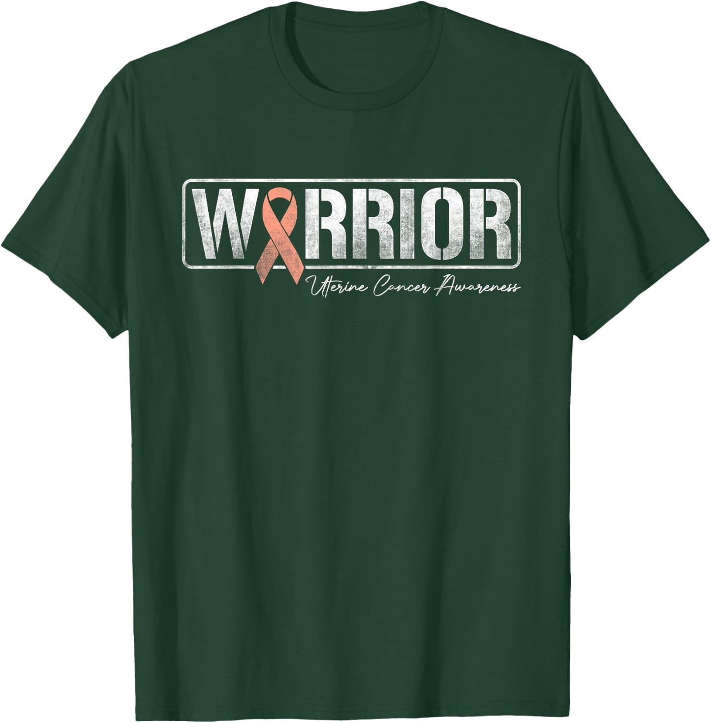 Uterine Cancer Warrior Uterine Cancer Awareness Peach Ribbon T-Shirt - T-Shirt | Forest