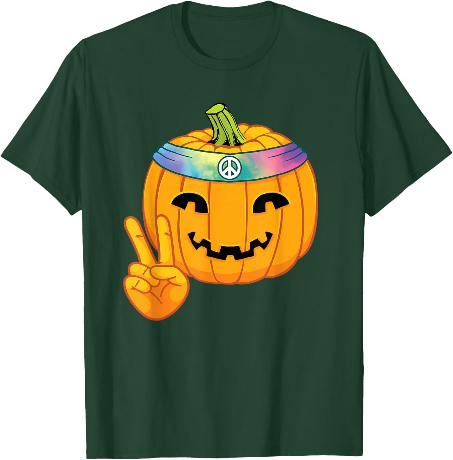 Hippie Halloween Pumpkin Peace Sign Hand Headband Tie Dye T-Shirt - T-Shirt | Forest